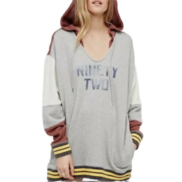 Free People Naomi Colorblock oversized Ninety Two Hooded Sweatshirt size large - Picture 1 of 10